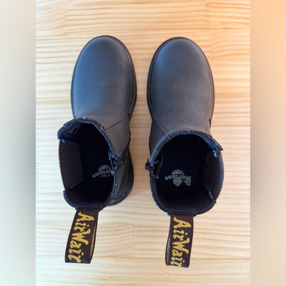 Dr. Martens Kids Black Leather Chelsea Boots with Yellow Accent Stitching - Picture 2 of 6